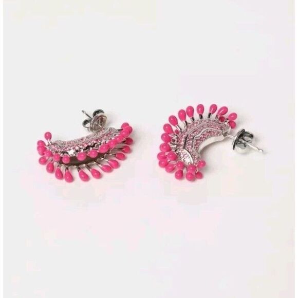 BOTTEGA VENETA Trap Pink Sterling Silver Crescent Earrings Authentic Designer